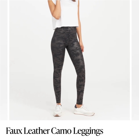 Spanx Faux Leather Camo Leggings Size Medium - Picture 2 of 13